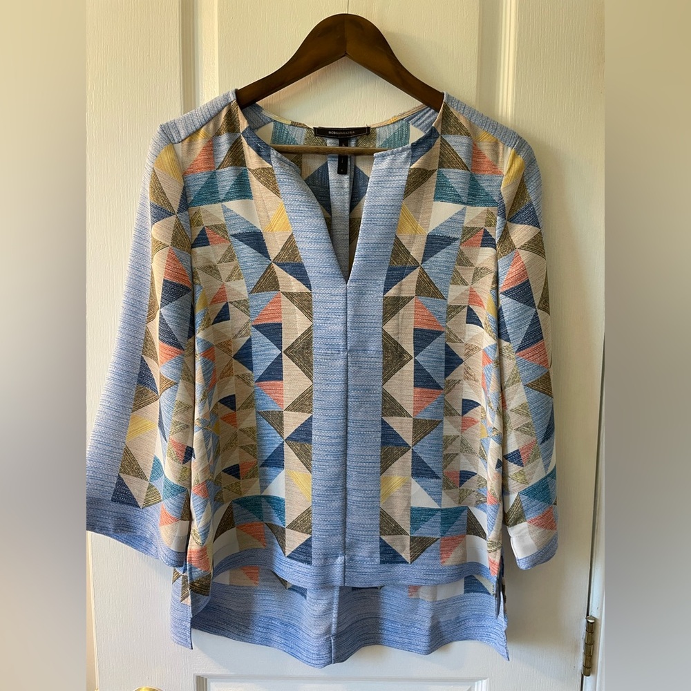 BCBGMaxAzria Blue Geometric Tunic
